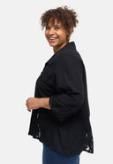 'Veloura' Bluse – Leinenmix, Spitzensaum