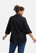'Veloura' Bluse – Leinenmix, Spitzensaum